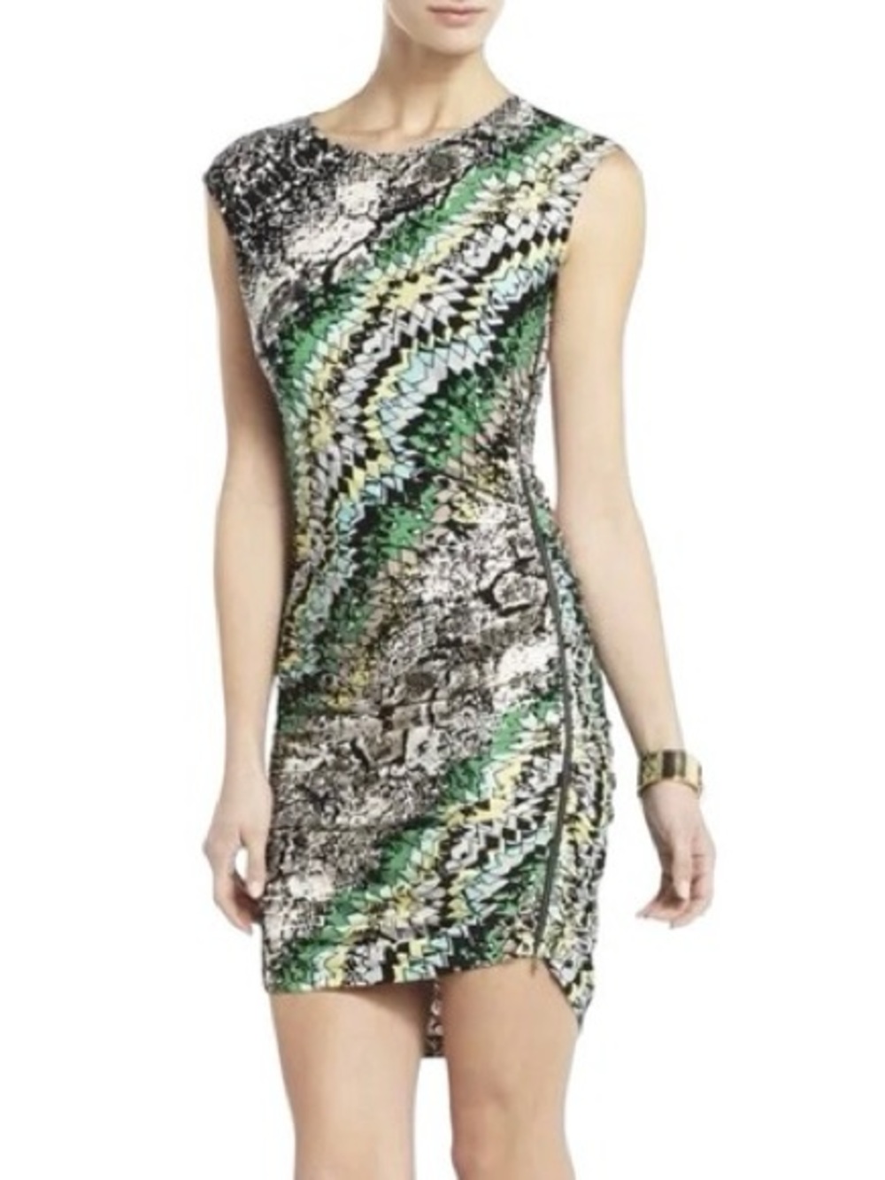 BCBGMaxAzria Snakeskin Zip Front Bodycon Fitted Sleeveless Dress Large - Picture 7 of 7